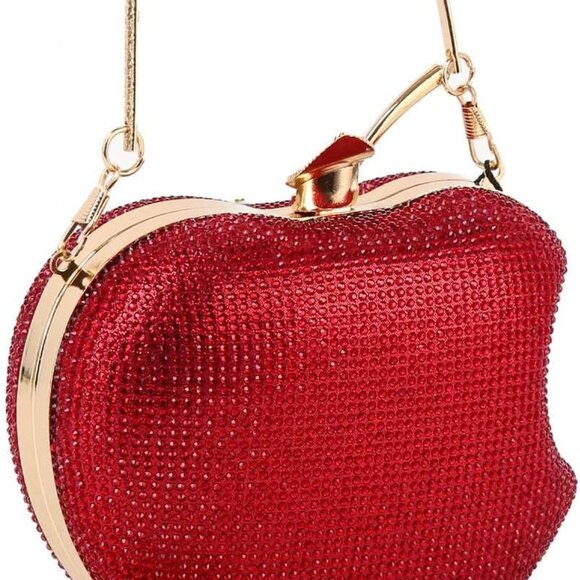 Sparkly Apple Rhinestone Handbags Diamond Women Evening Bags Bling Minaudiere Cl - Picture 3 of 8